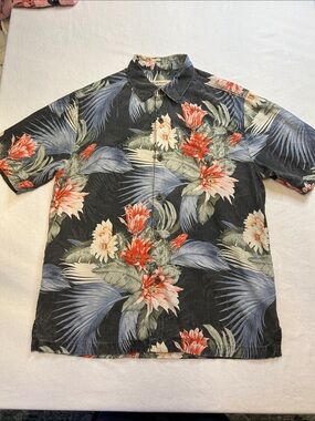 Tommy Bahama 100% Silk Hawaiian Shirt Floral Print Camp Shirt Vintage